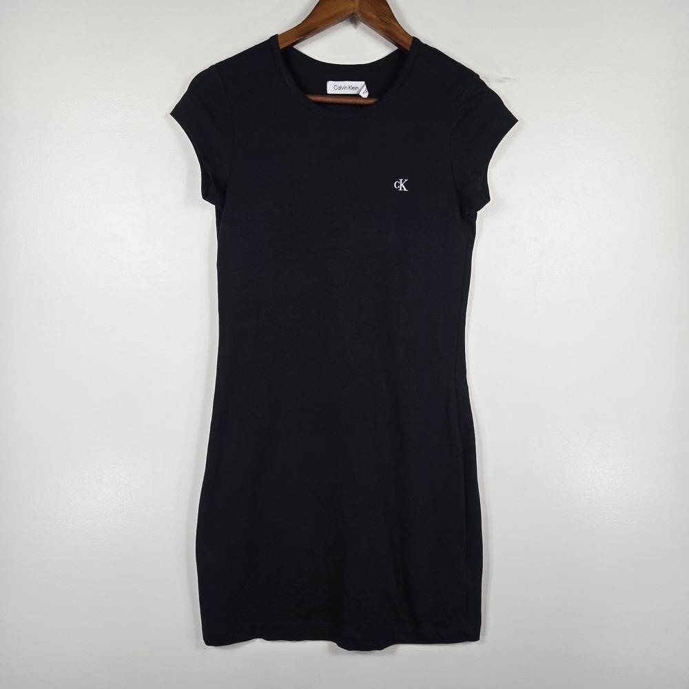 Calvin Klein Womens Small Black Archive Logo Baby T Shirt Dress New